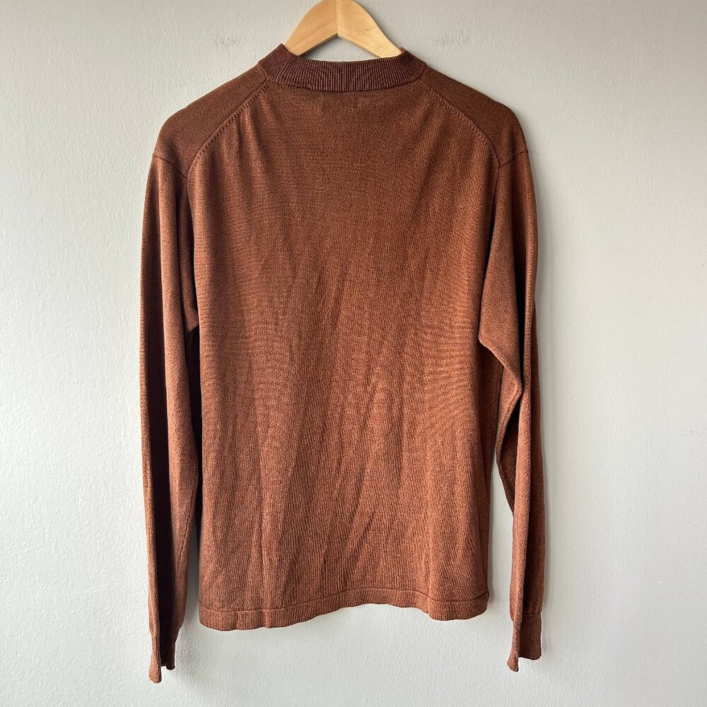 Bachrach 100% Silk Shirt Men L Brown Crewneck Top - Picture 4 of 5